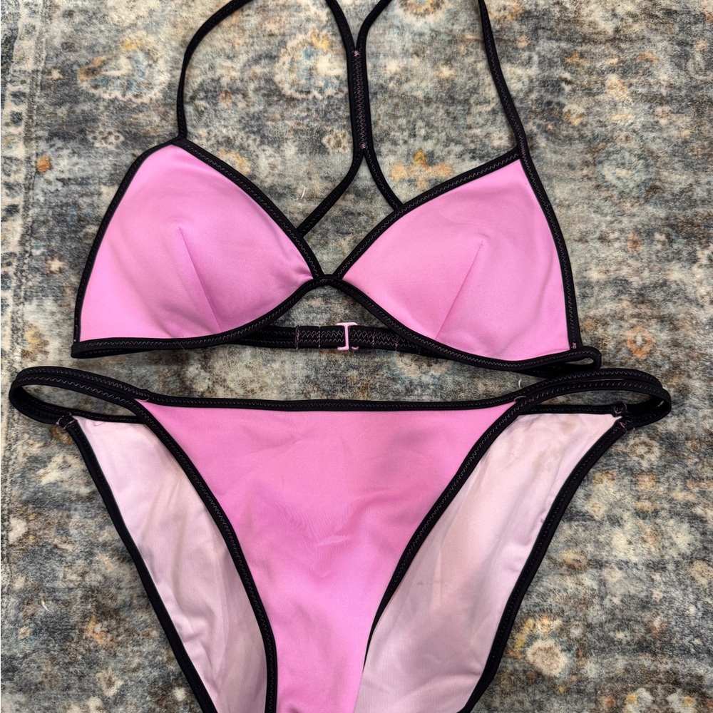 Victoria's Secret Pink and Black Triangle Bikini Set
